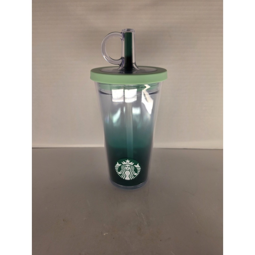 Starbucks 2025 Green Ombre Cold Cup Tumbler 16 oz 473 mL Lid Straw Carry Loop - Picture 2 of 9